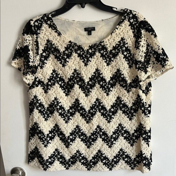 Talbots Cream & Black Lace Blouse Size 14P - Picture 1 of 6